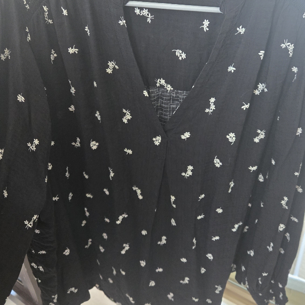 Lane Bryant Black Top with White Floral Design